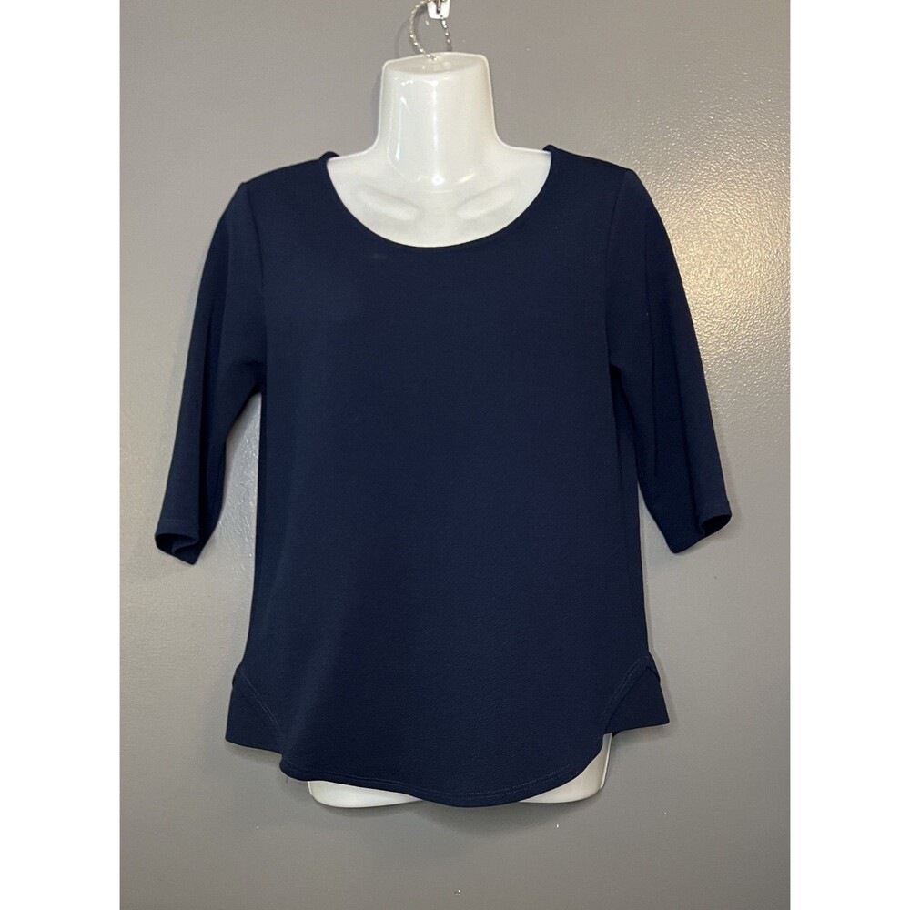 Bar III Pullover Womens Large Navy Blue 3/4 Sleeve Stretch Knit Top Made USA